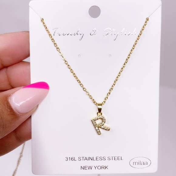 R initial Gold Necklace - Picture 6 of 8